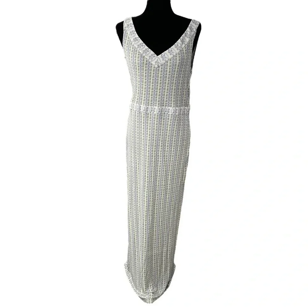 Tory Burch Micky Silk Mixed Design Maxi Dress size Large